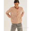 Ladies Casual Loose Pink Knit Cardigan